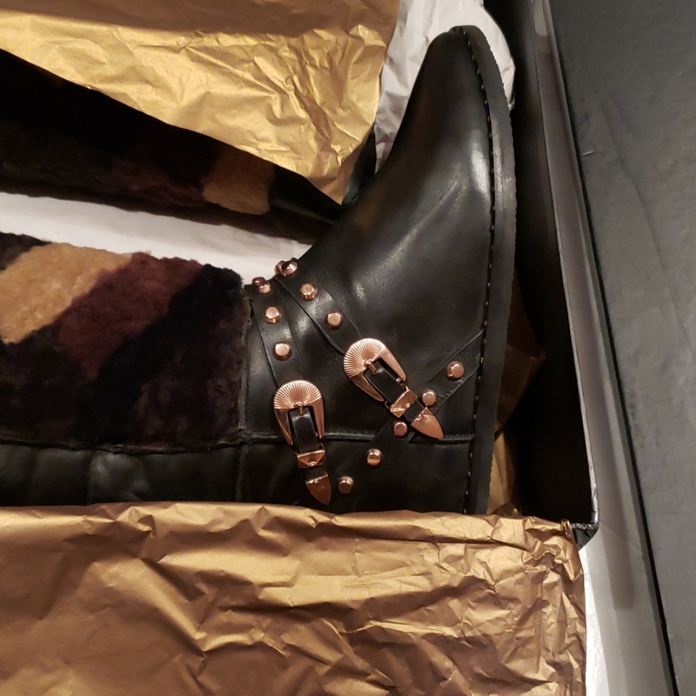 Ivy Kirzhner New BOOTS Luxe TALL Hidden Wedge Stud Leather Shearling BLACK - Picture 8 of 16